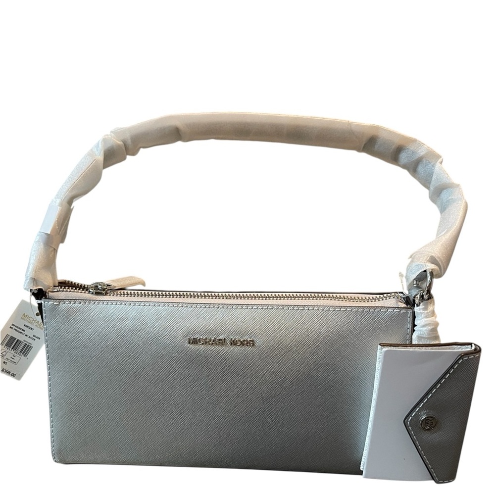 Michael Kors Silver Shoulder Bag With Matching Wallet